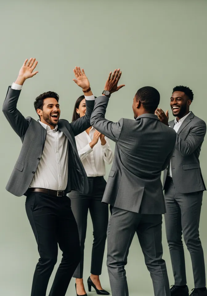 Equipe comemorando conquista coletiva